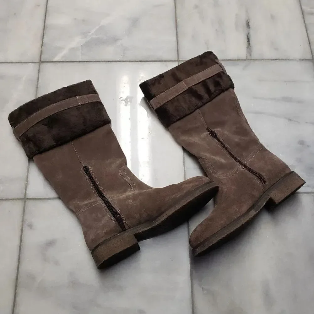 Kids Brown Fur Trimmed zip up Boots, us size 5